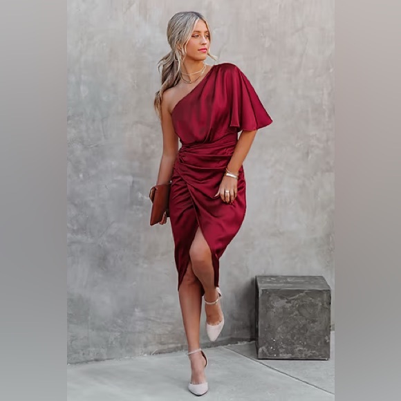 Cupshe Burgundy One-Shoulder nwt dress great for any event holiday ready - Picture 2 of 5